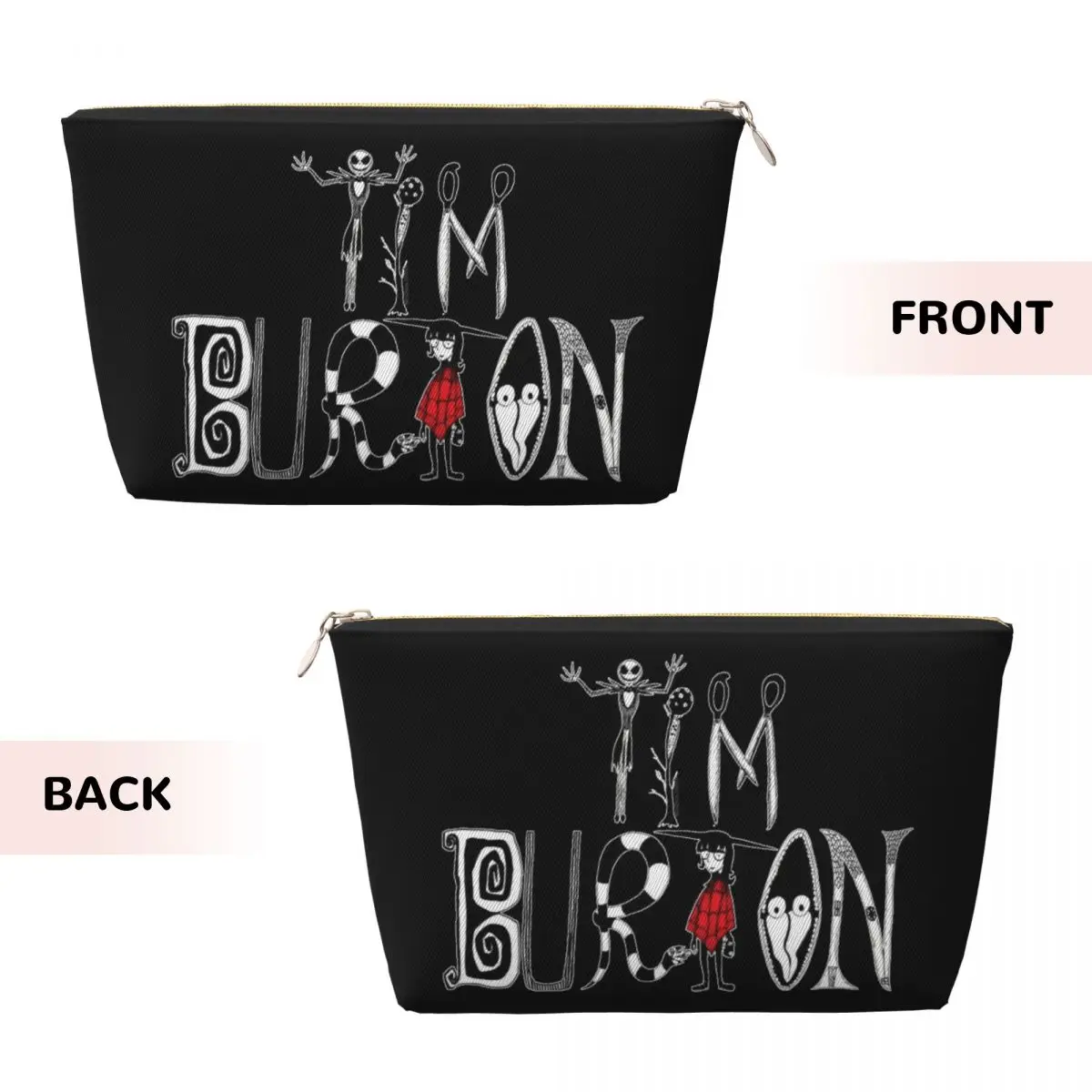 Custom Tim Burton Alphabet Travel Cosmetic Bag Halloween Gothic Film Makeup Toiletry Organizer Ladies Beauty Storage Dopp Kit