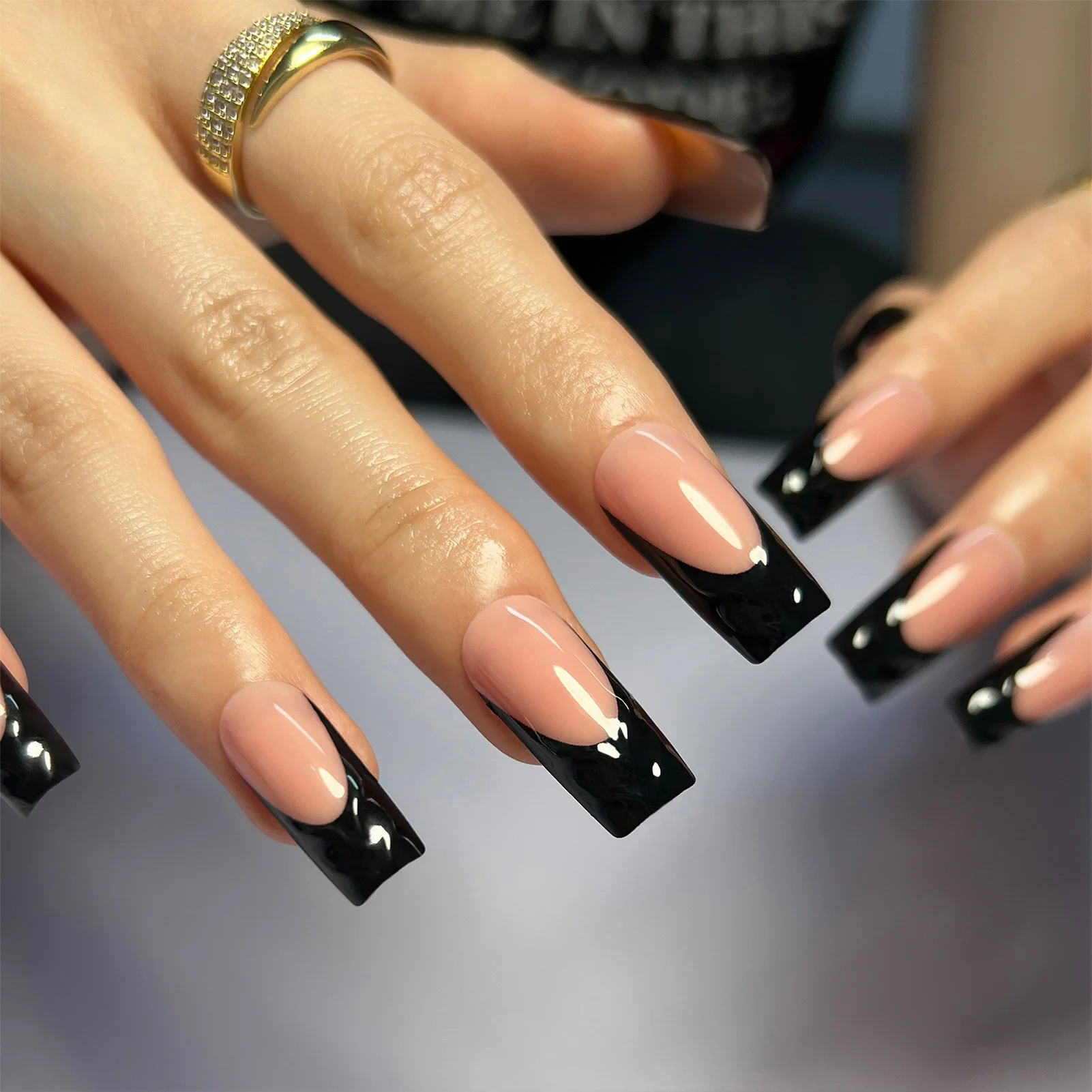 24pcs Black Edge Super Long French False Nail Acrylic Ballerina Fake Nails Press On Nails Square Nail Tips Professional Nail Art