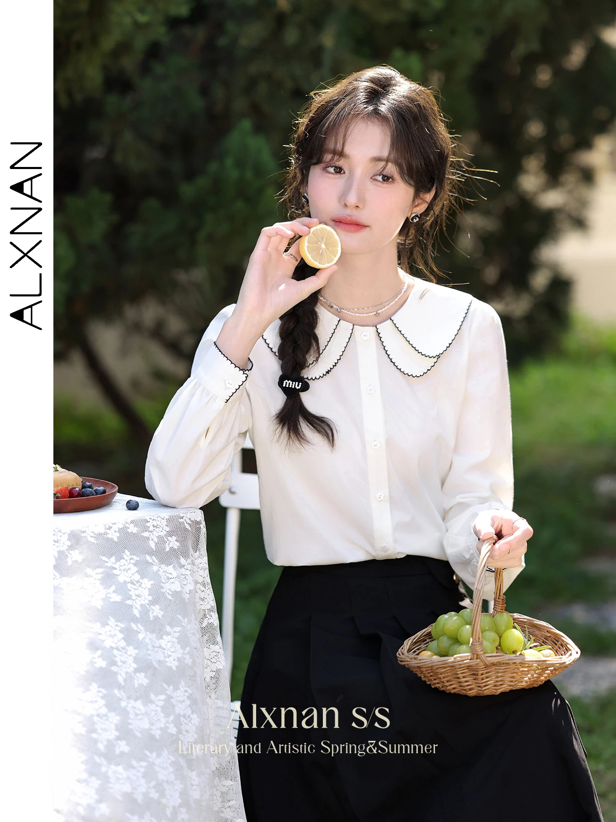 

ALXNAN Women's Long Sleeve Button Down Shirts & Blouses 2024 Spring Peter Pan Collar New Casual Loose Elegant Tops Woman L33583