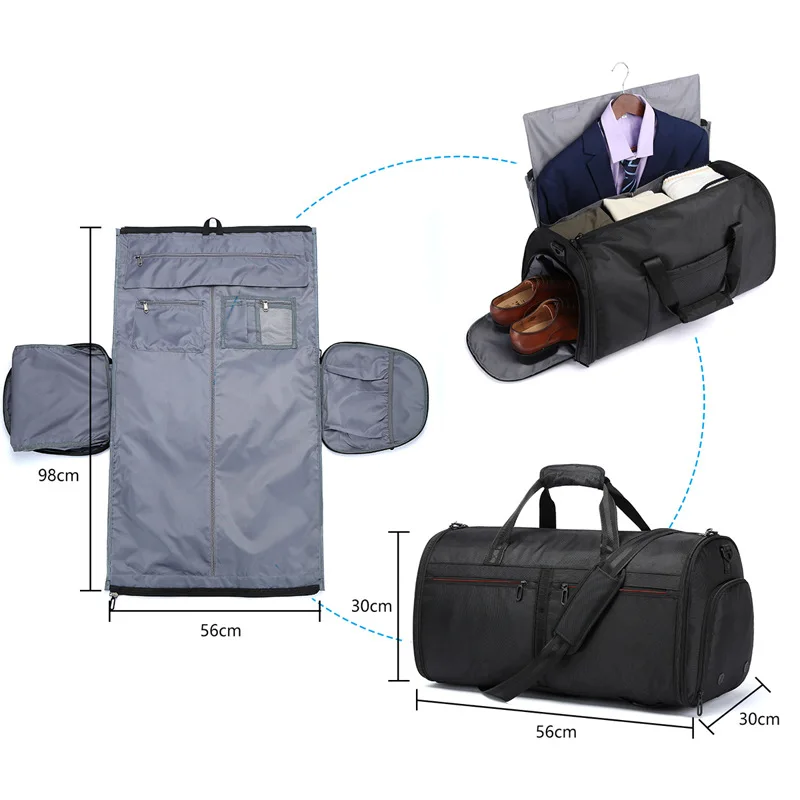 Men's Suit Storage Bag Foldable Business Travel Handbag Garment Duffel Pack With Shoes Pocket Large Capacity Luggage Backpack