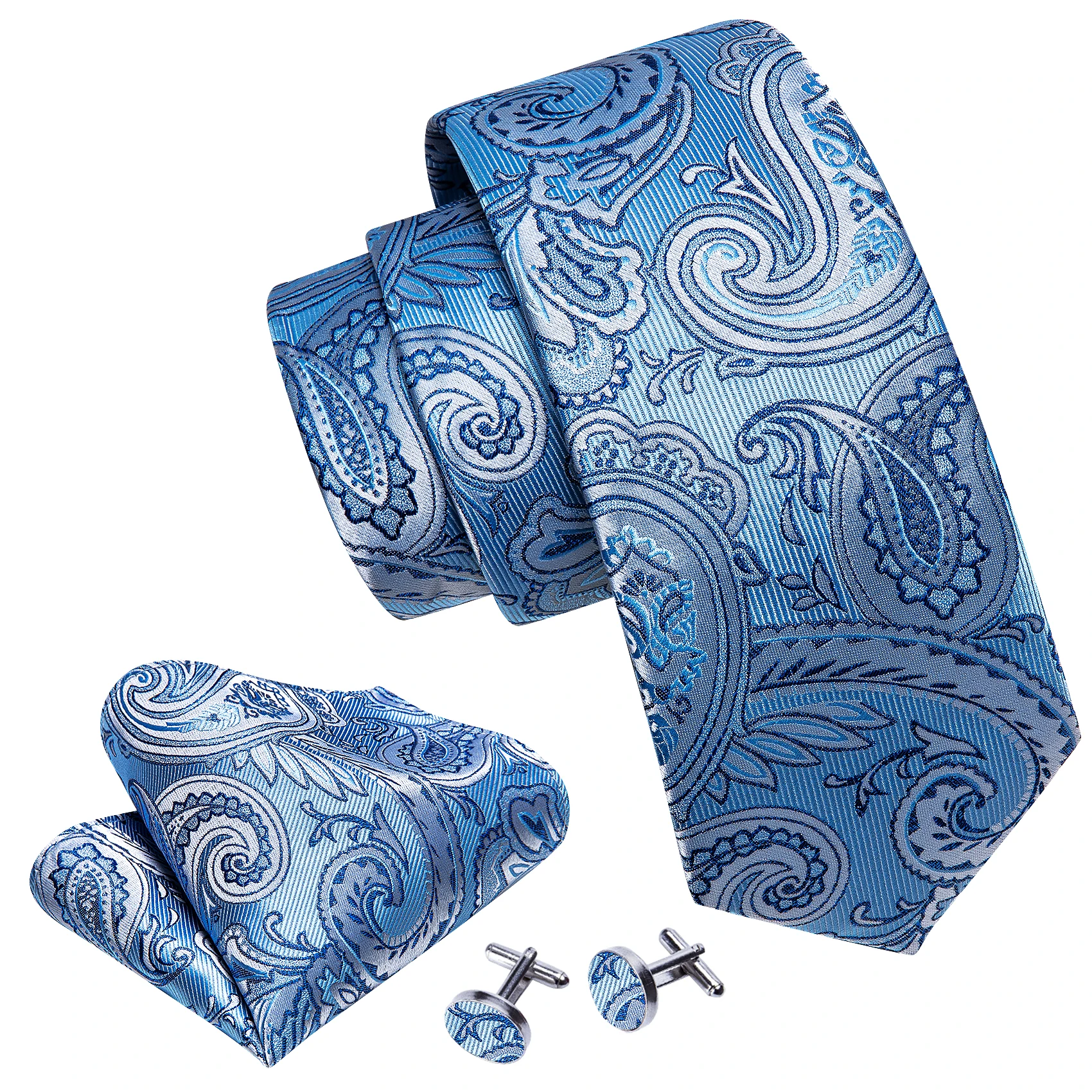 Picture 4: Fashion Men Tie Royal Blue Dark Blue Navy Solid Paisley Striped Plaid Necktie Handkerchief Cufflinks Barry. Wang