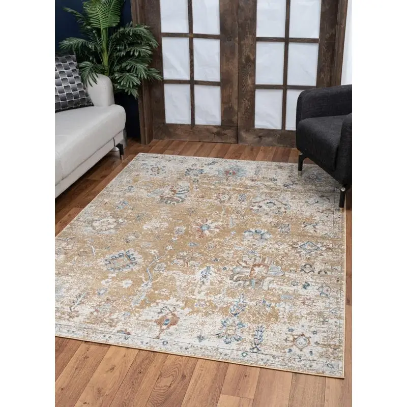 

Gold Area Rug 5 ft 3 in x 7 ft 3 in Elegant Design for Living Room and Bedroom