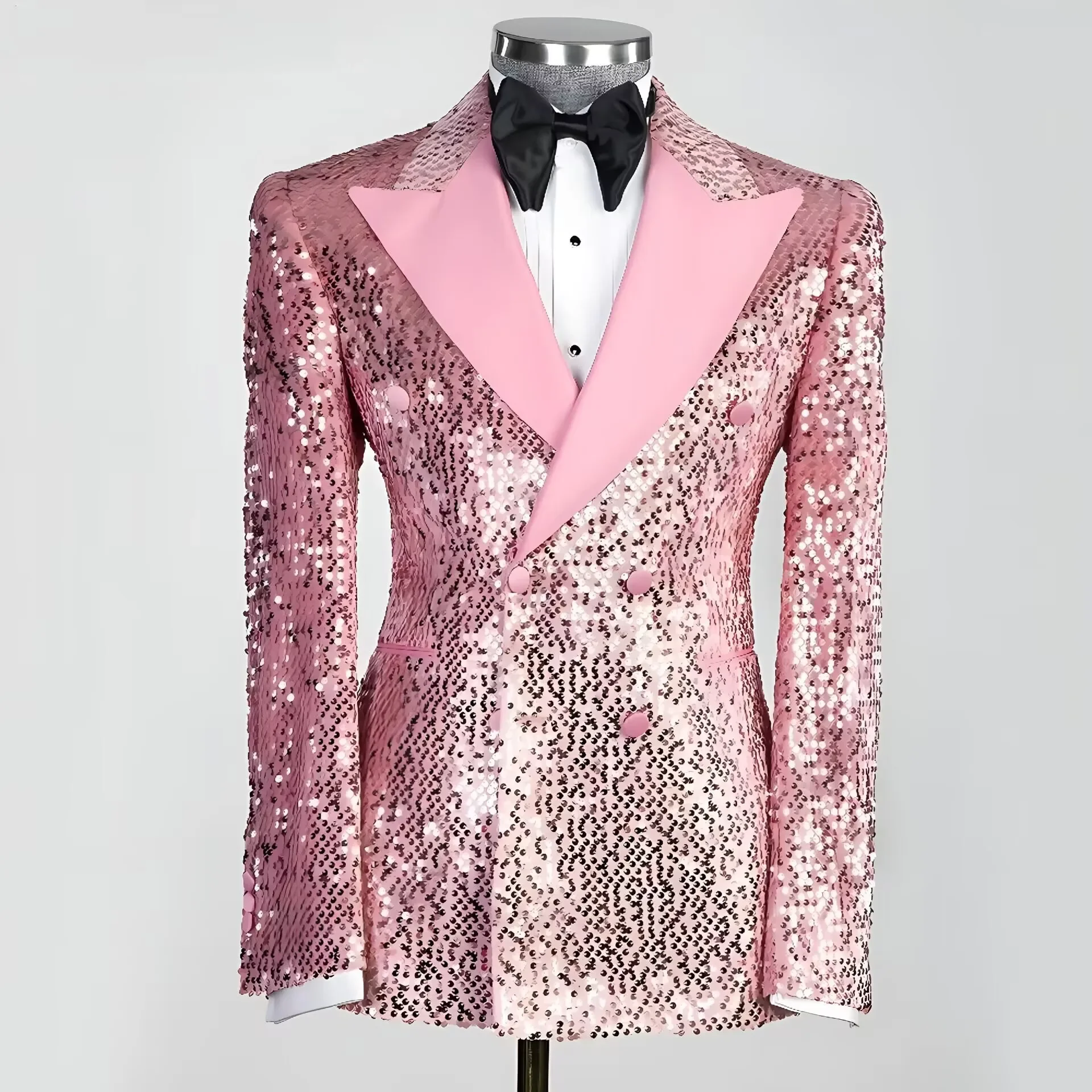 

Pink Sequined Men Suits Two Pieces Evening Party Blazer Groom Wear ( Jacket + Pants ) High Quality Celebrity Gowns