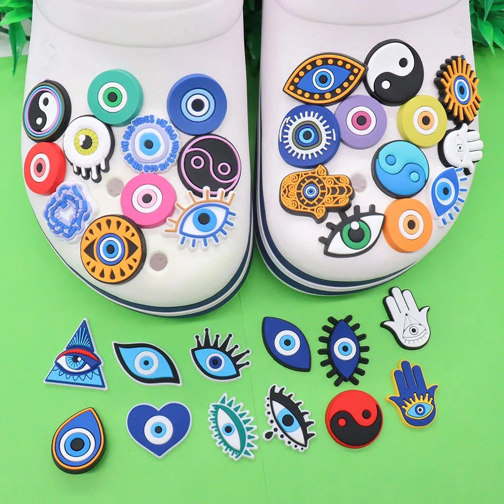 Single Sales 1Pcs PVC Colorful Eyes Hand Yin and Yang Adult Slippers Shoe Button Charms for Party Present