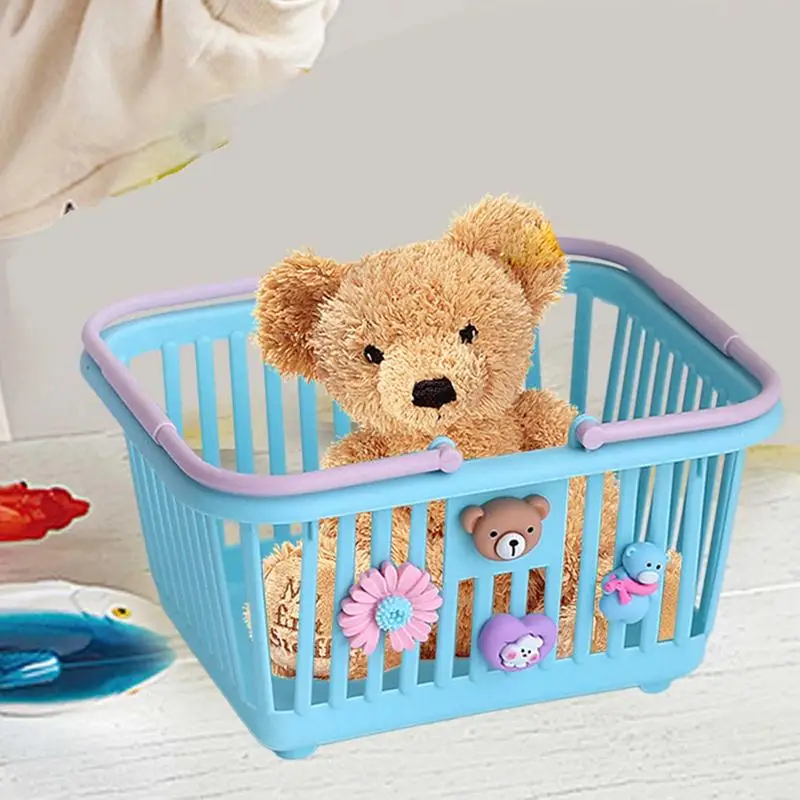 Children Play Small Basket Children Pretend Play Basket With Handles Boys Girls Shopping Grocery Basket Play Toy With 4