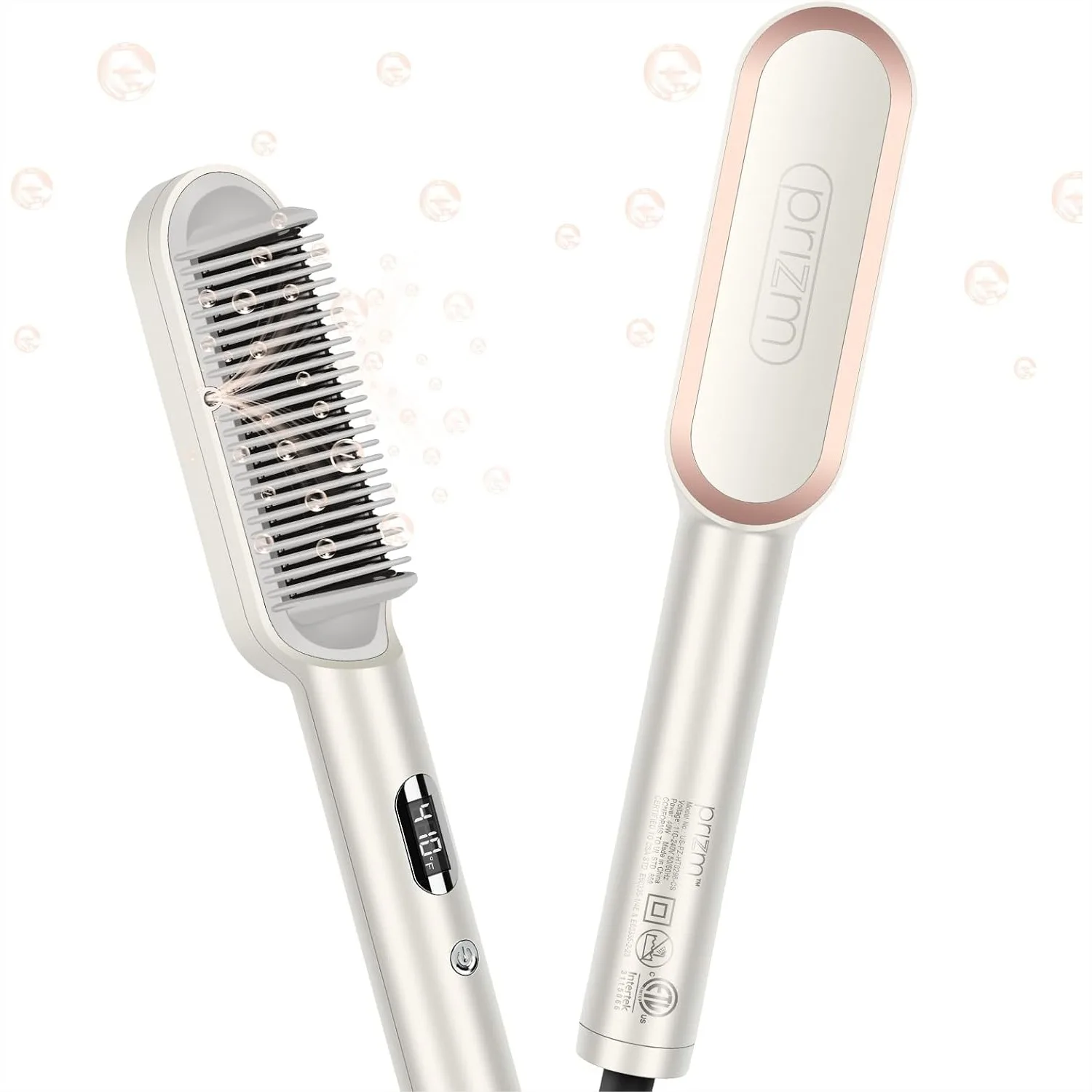 Hair Straightener Brush, 20s Fast Heating Negative Ions Straightening Comb, 4 Temp Settings & LED Display, Anti-Scald Design for