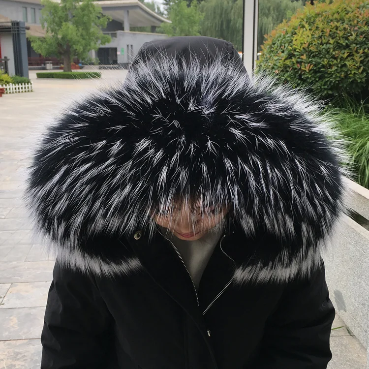 100% Real Fur Collar Natural Raccoon Fur Scarves Women Winter Coat Hat Hoodie Collar Neck Cap Long Warm Genuine Fur Scarf