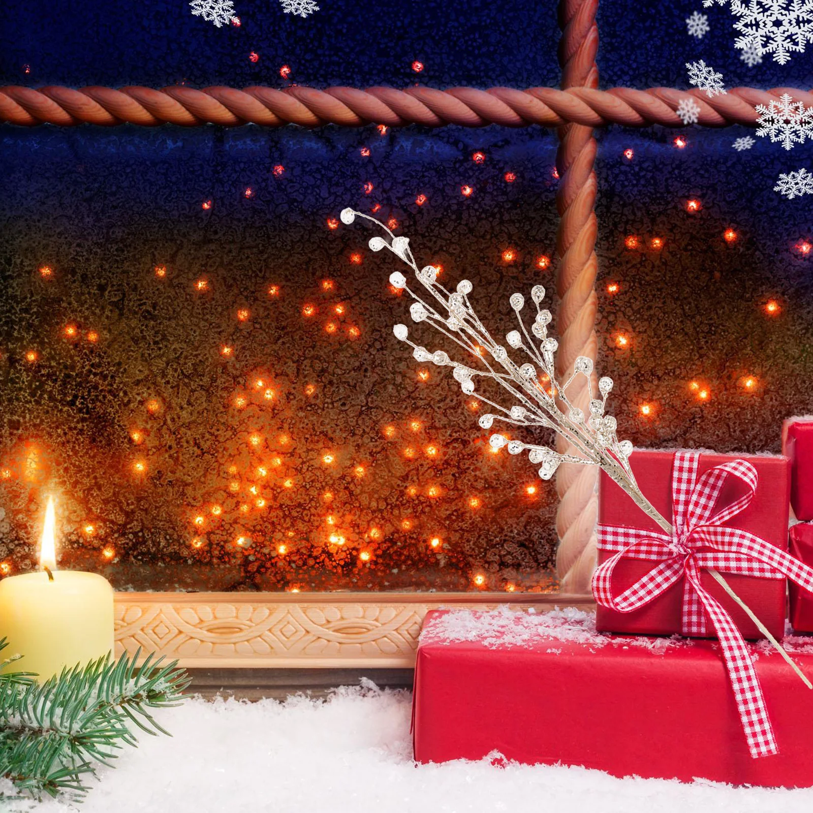 

Christmas Tree Acrylic Bead Branch Artificial Flower Stem Holiday Decor Window Props Wedding Bouquet Centerpieces Party