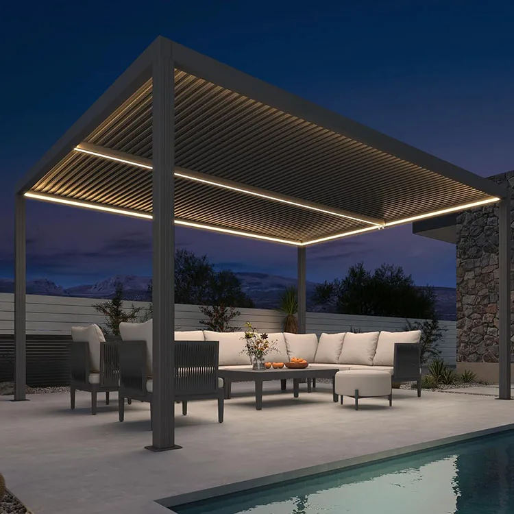 Wall Mounted Waterproof Sun Gazebo Bioclimatic Louvered Motorized Pergola Aluminium Outdoor Canopy for Backyard Patio Shelter
