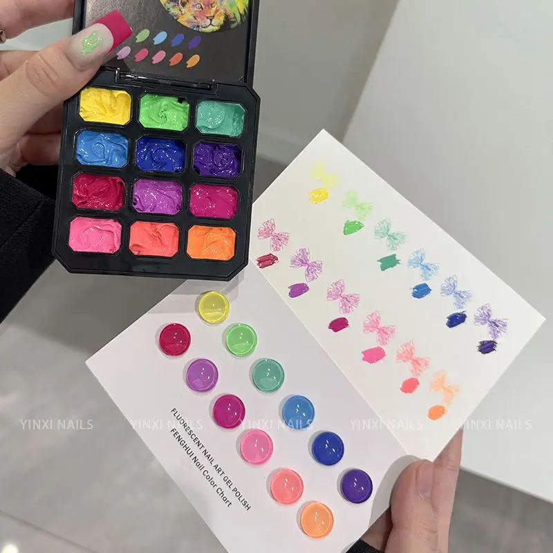 12 Grids Fluorescent Gradient Pat Patting Gel Nail Polish Stamping Sculpting  High Saturation Gel UV/LED Soak Off Gel Varnishes