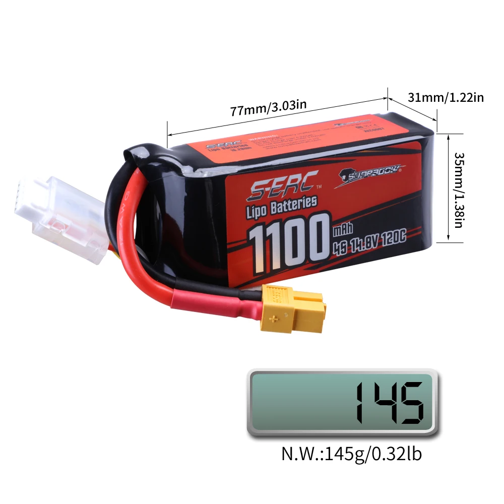 SUNPADOW-batería Lipo de 14,8 V, 1100mAh, 1300mAh, 1500mAh, 120C con enchufe XT60 para RC FPV, helicóptero, avión, Dron, Quadcopter, Hobby, 4S