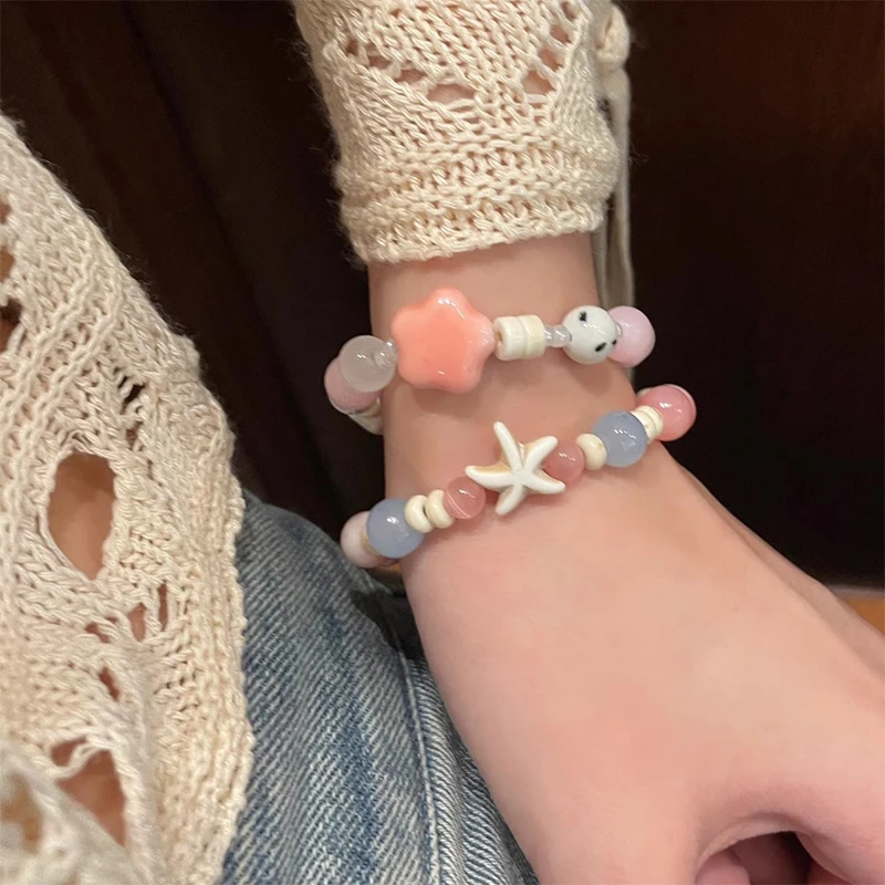 Macaron Farbe Seestern Keramik kleinen Elefanten handgemachte Perlen Armband süß vielseitig Armband für Frauen