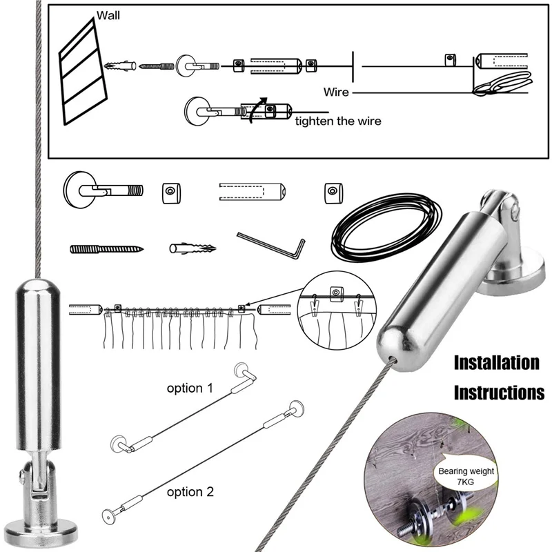 

【Flash-Deal!】10X Wall Mount Curtain Wire Rod Set Stainless Steel Photo Hanging Wire Clothesline Wire(5 Meter)