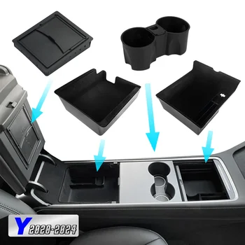 עבור Tesla Model Y 2020-2024 תיבת אחסון מוסתרת למרכז הרכב ידית מרכזית קדמית ואחורית שכבת פלוקינג