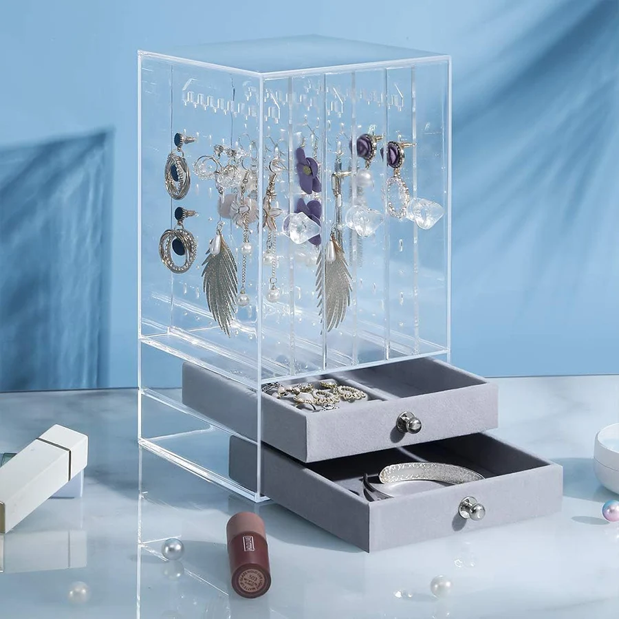 

Transparent Jewelry Storage Box Earrings Display Stand Necklace Earrings Hanging Stand Bracelet Ring Jewelry Stand