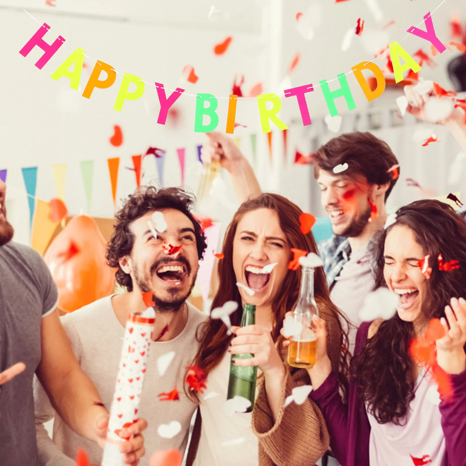 

Fluorescent Birthday Banner Party Decor Hanging Garland Glow Dark Pull Flag Celebratory Banners Festive Flags Banner Decorations