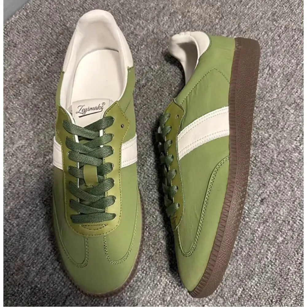 Handcrafted Olive Green Retro Sneaker – Iconic Stripe Detail, Versatile Style for Men