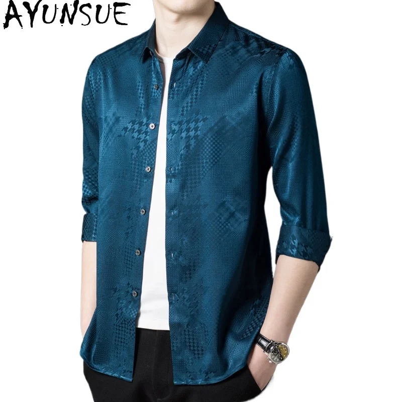 

Мужская рубашка AYUNSUE из 90,8% натурального шелка тутового шелкопряда, модная коллекция Весна-Осень 2026, мужская одежда, рубашка с длинным рукавом из сатина, Ropa Hombre