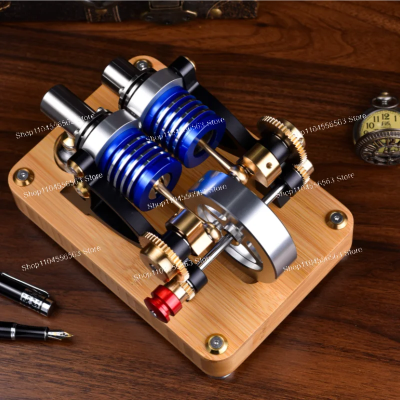 Physical air energy two-cylinder piston Stirling engine model alloy engine with electric motor engine model gift