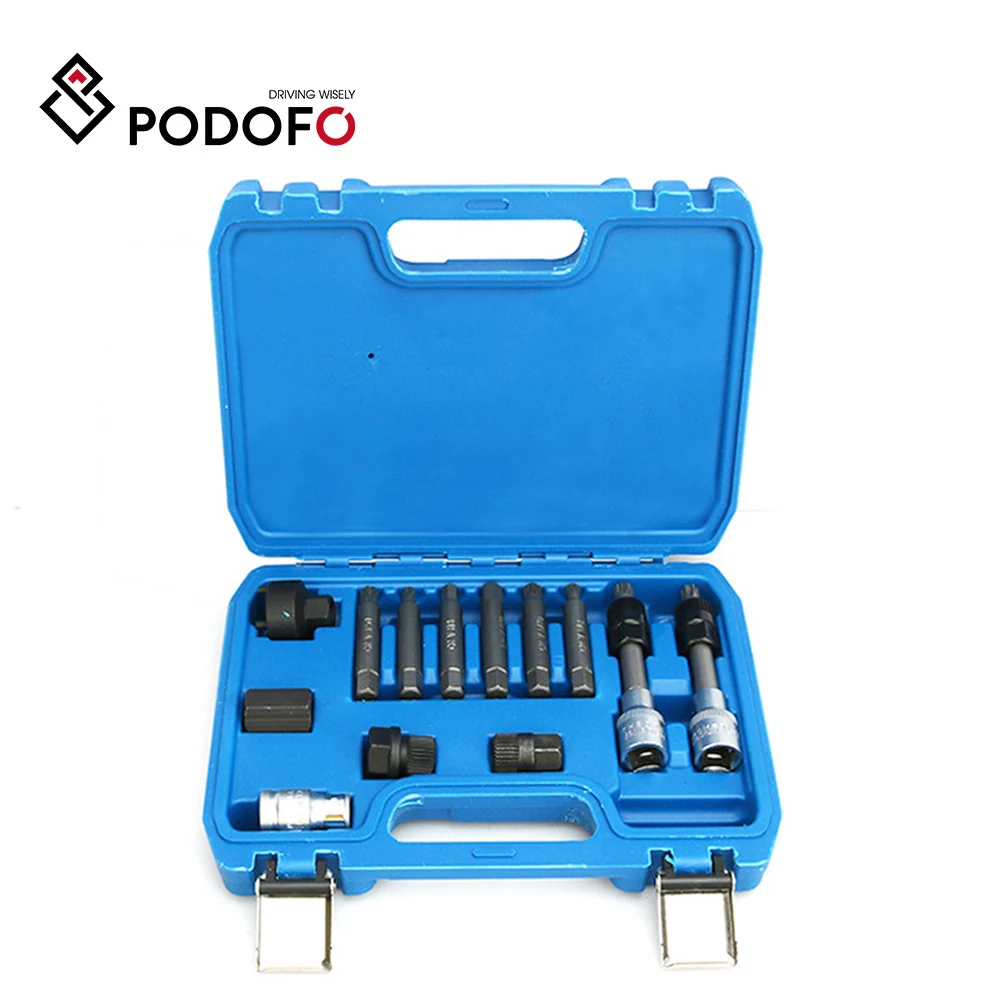 Podofo 13Pcs Alternator Freewheel Pulley Removal Engine Auto Tool Set For Mercedes Benz BMW