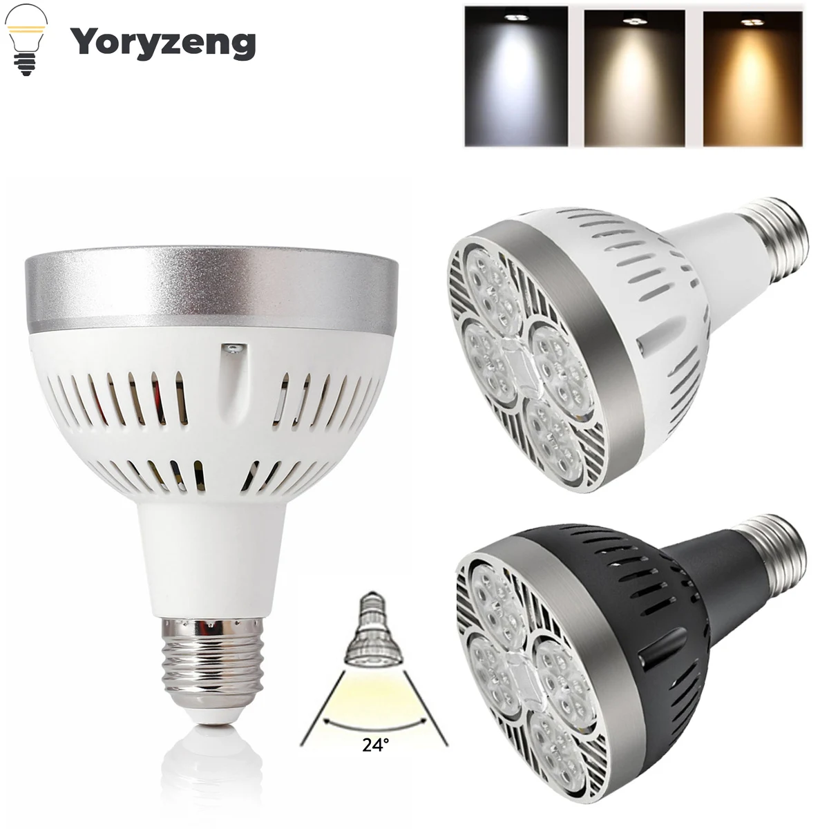 35W PAR30 E27 220V LED Light Spotlights Lamp 24 Degree Angle Cool Warm Neutral White 3000K 6000K For Show Room Shop Bar Decor