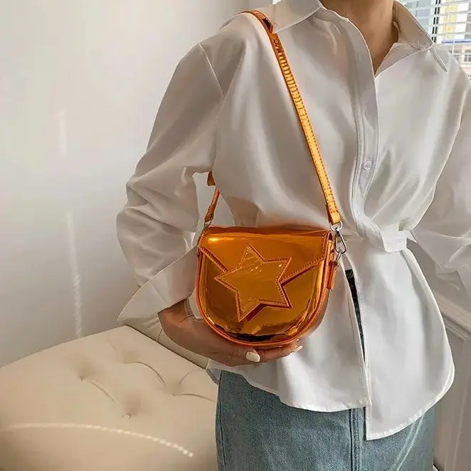 Laser Silver Small Handbag for Women Simple and Stylish Soft PU Leather Sling Shoulder Bag, Female Crossbody Bag, Fashion Purse