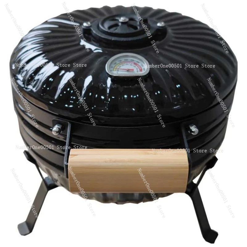 12 Inch Mini Round Ceramic BBQ Grill Portable Charcoal Grill for Patio Camping Small Family Outdoor Roasting Smoker