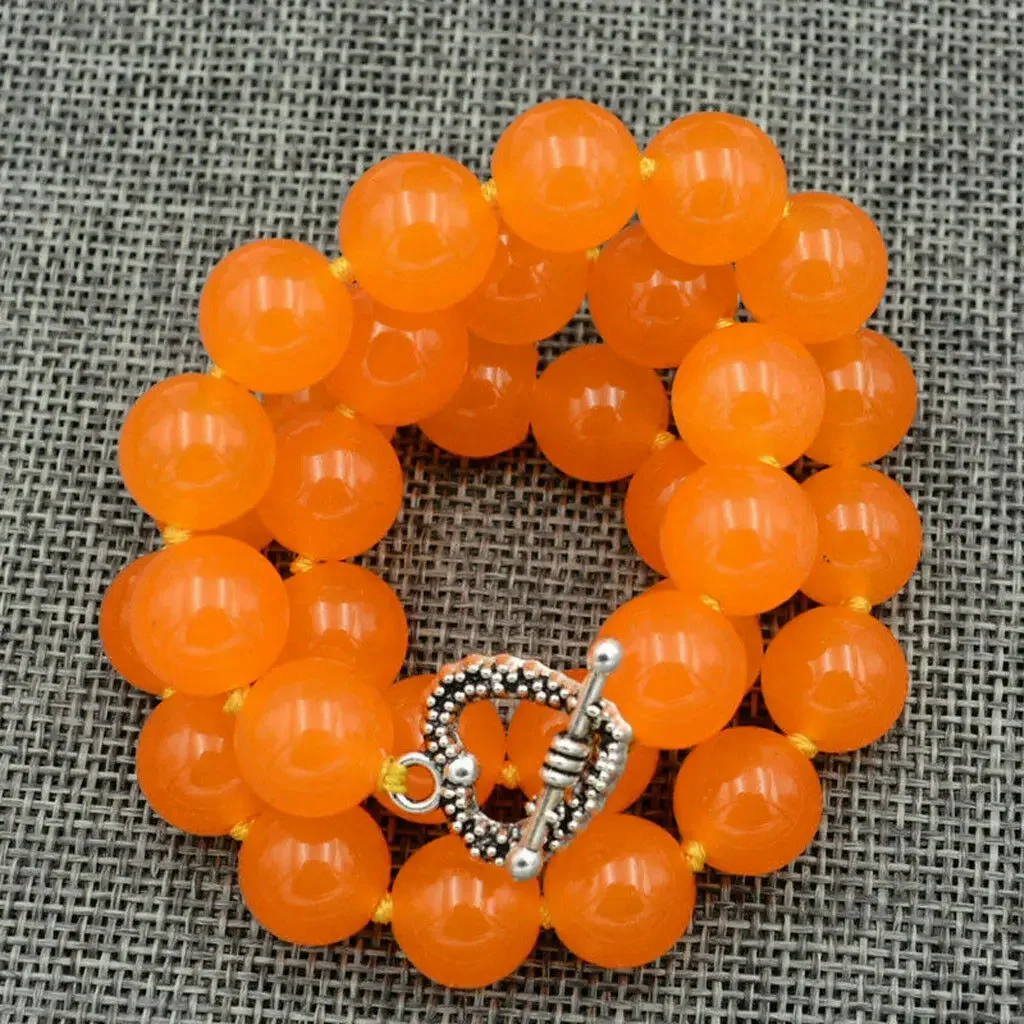 Huge 12mm Natural Orange PINK Jade Round Gemstone Beads Necklace 18''