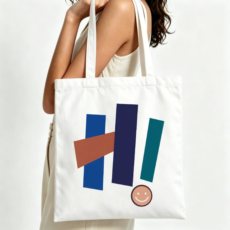 Women's abstract geometric print canvas tote bag, minimalist design for daily shopping and casual outings