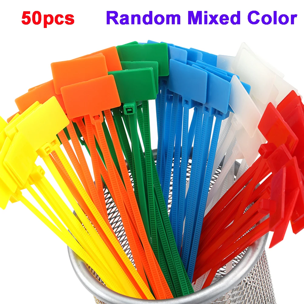 

50pcs Markers Nylon Self-locking Loop Tag Labels Wire Ties Cable Winder