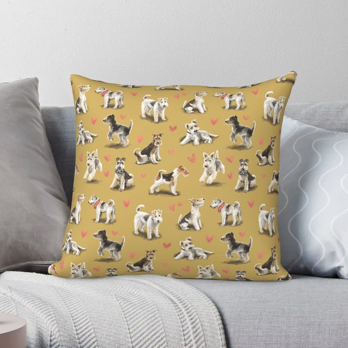 The Fox Terrier Square Pillowcase Polyester Linen Velvet Pattern Zip Decorative Pillow Case Bed Cushion Case