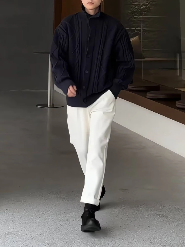 

Американский новый стиль, вязаный однотонный мужской кардиган, свитер, осень-зима, модная свободная повседневная вязаная верхняя одежда премиум-класса