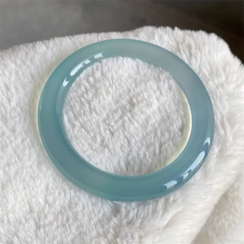 

Bracelet Round strip azure frozen jade bracelet Ice species blue and white jade marrow bracelet Ice transparent light green jade