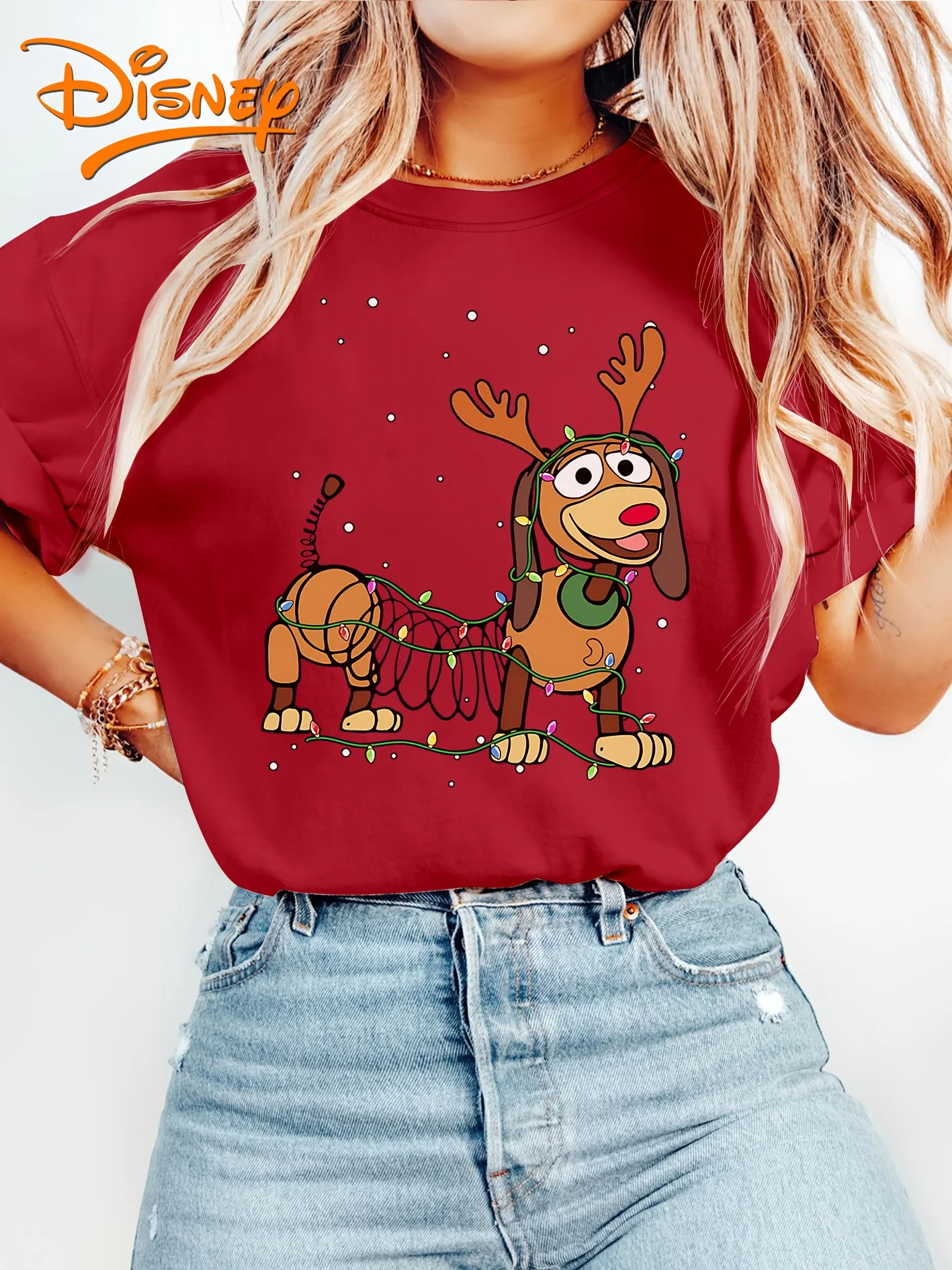 مينيسو ديزني قصة لعبة فاتنة الكلب عيد الميلاد تي شيرت خمر المرأة الرجال تيز قصيرة الأكمام المتضخم زوجين بلوزة مستديرة العنق عادية #2