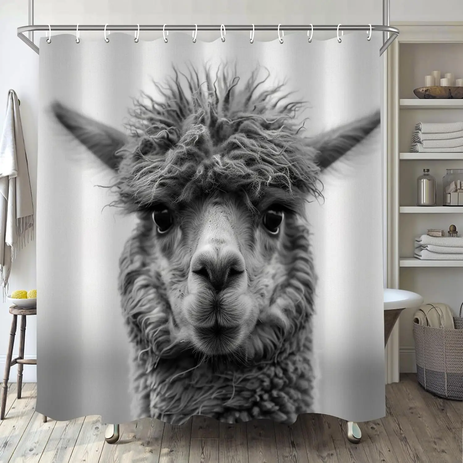 Cute Alpaca Portrait Animal Shower Curtain Bathroom Decor Realistic Photography Waterproof Shower  180x180cm