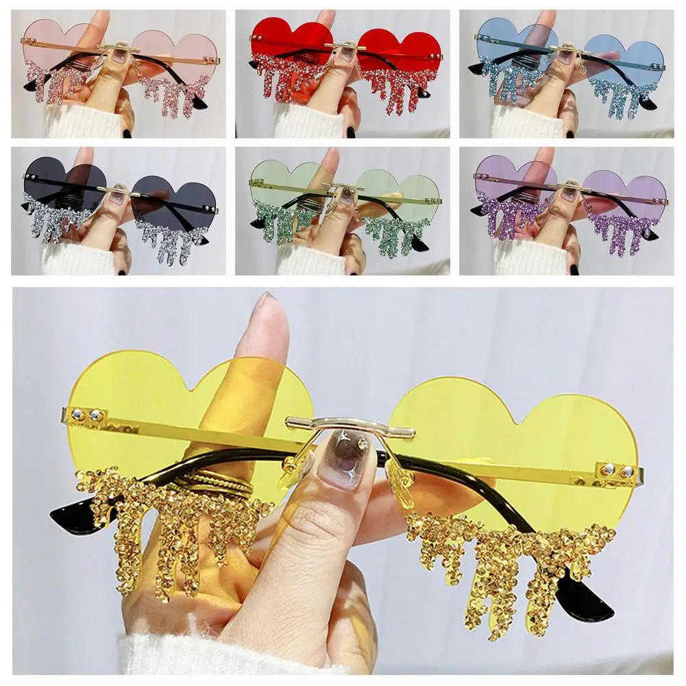 

NEW Unique Heart Rimless Sunglasses Women New Fashion Red Blue Tears Shape Sunglasses Female Vintage Steampunk Eyewear UV400