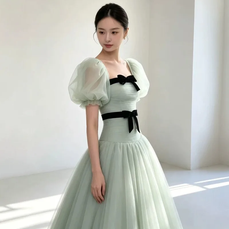 2026 New Women s Green Banquet Evening Dress Fashion Slim Fit Bow Decor Party Performance Long Dress Customizable Available