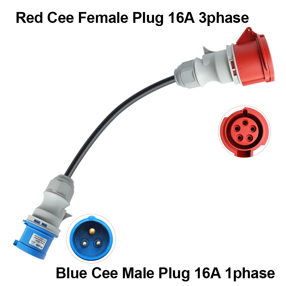 Adaptador de cargador PEOKE EV Schuko a enchufe CEE rojo 5 pines 1 fase 16A a trifásico 32A enchufe CEE azul hembra para carga portátil