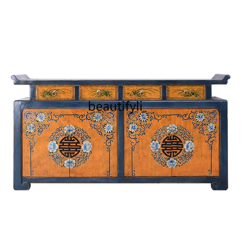 

Classical Warped Head Solid Wood Sideboard Locker Living Room Painted Lacquer Hallway Counter Vintage Furniture