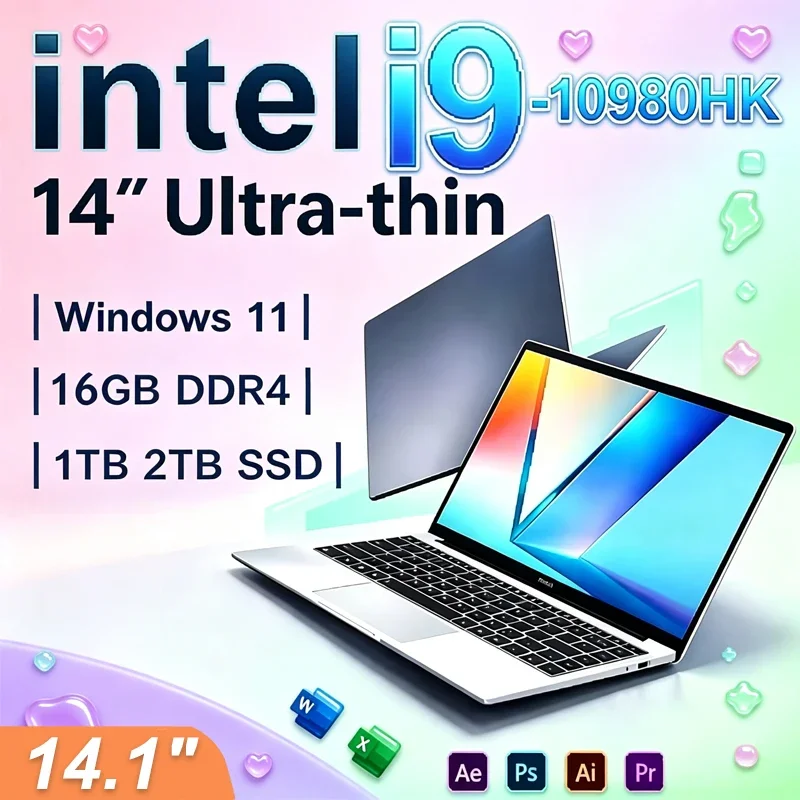 New 14.1 Inch Laptop Intel Core i9 10980HK Windows 11 Pro 16GB 2TB Gaming Notebook Computer PC Gamer Office Ultra Slim Laptops