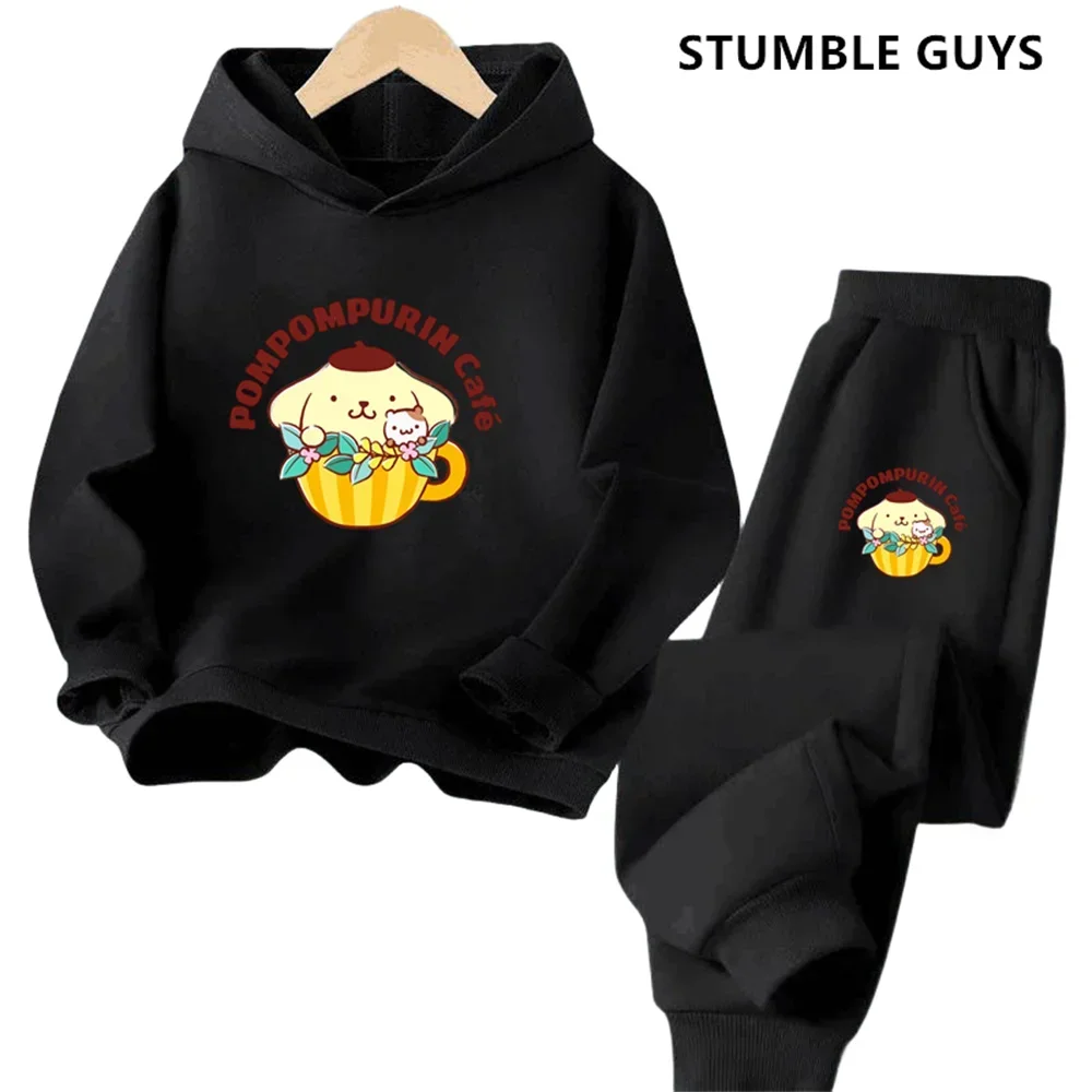 Pompompurin Trucksuit Cartoon Boys and Girls 3-14 Years Old Kawaii Street Casual Sweatshirt Children\'s Outdoor Sports Hoodie Set