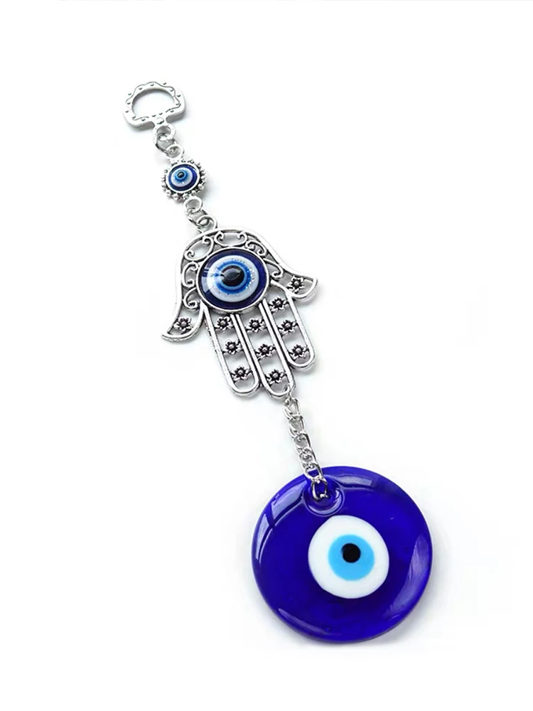 e Devil\'s Eye Glass Eye Pendant Turkish Jewelry, Blue Eyes Alloy Palm Pendant.