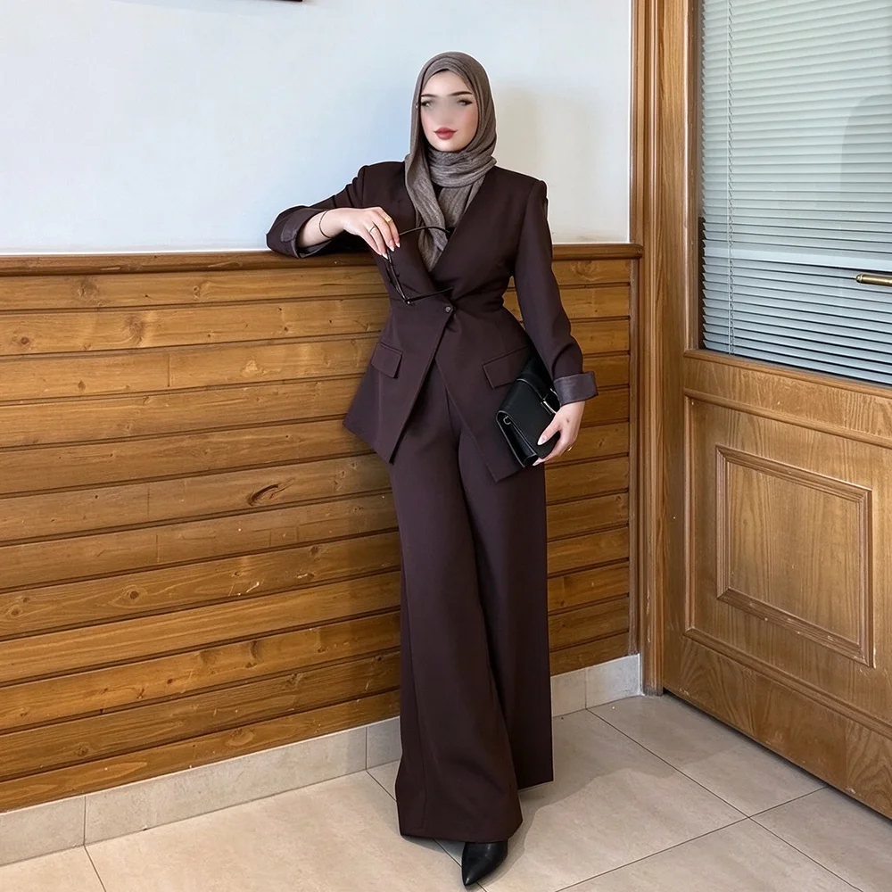 Fashion Women Suit Customized Single Breasted Two Pieces (Jacket+Wide Leg Pants) Modern Female Clothing for Formal Occasions