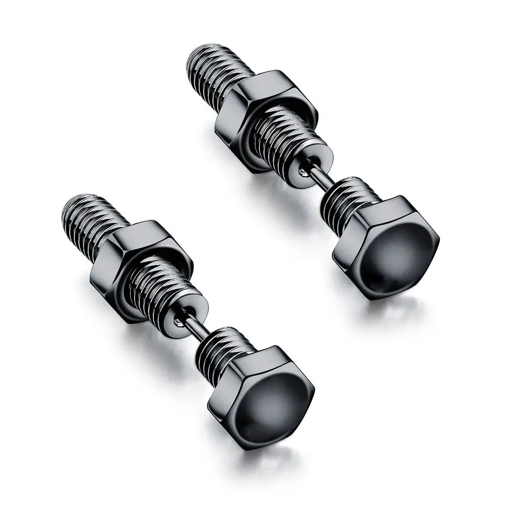 

Punk Personality Black Silver Color Stainless Steel Screw For Men Women Piercing Jewelry Earrings Fashion Accessories Ear Studs