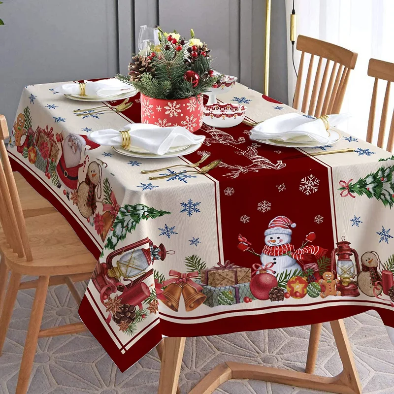 Toalha de mesa temática de Natal, à prova de óleo, impermeável, casa, festa, mesa de jantar retangular, decoração