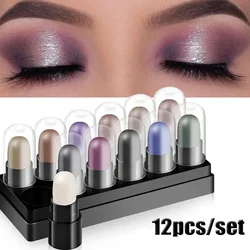 Conjunto de lápis de sombra 12 cores, à prova d'água, longa duração, glitter, sombra, caneta, iluminador, ferramentas de maquiagem para olhos