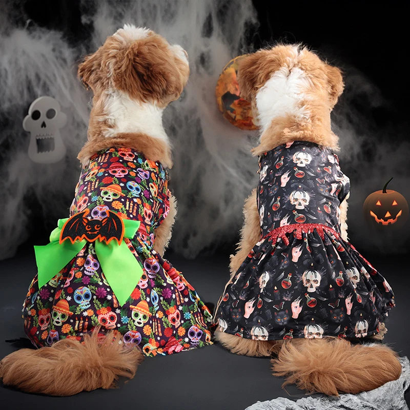 

New Halloween Skeleton Pumpkin Skirt Pet Dog Cat Clothes Skirt Pet Halloween Party Bat Drop Skirt Pet Dog Cat Accessories