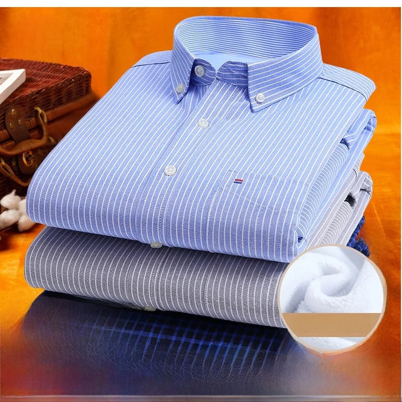 

Теплая мужская рубашка из оксфордской ткани с длинным рукавом, утолщенная, деловая, повседневная, не требующая глажки, осенне-зимняя, новая модель, приталенный крой.