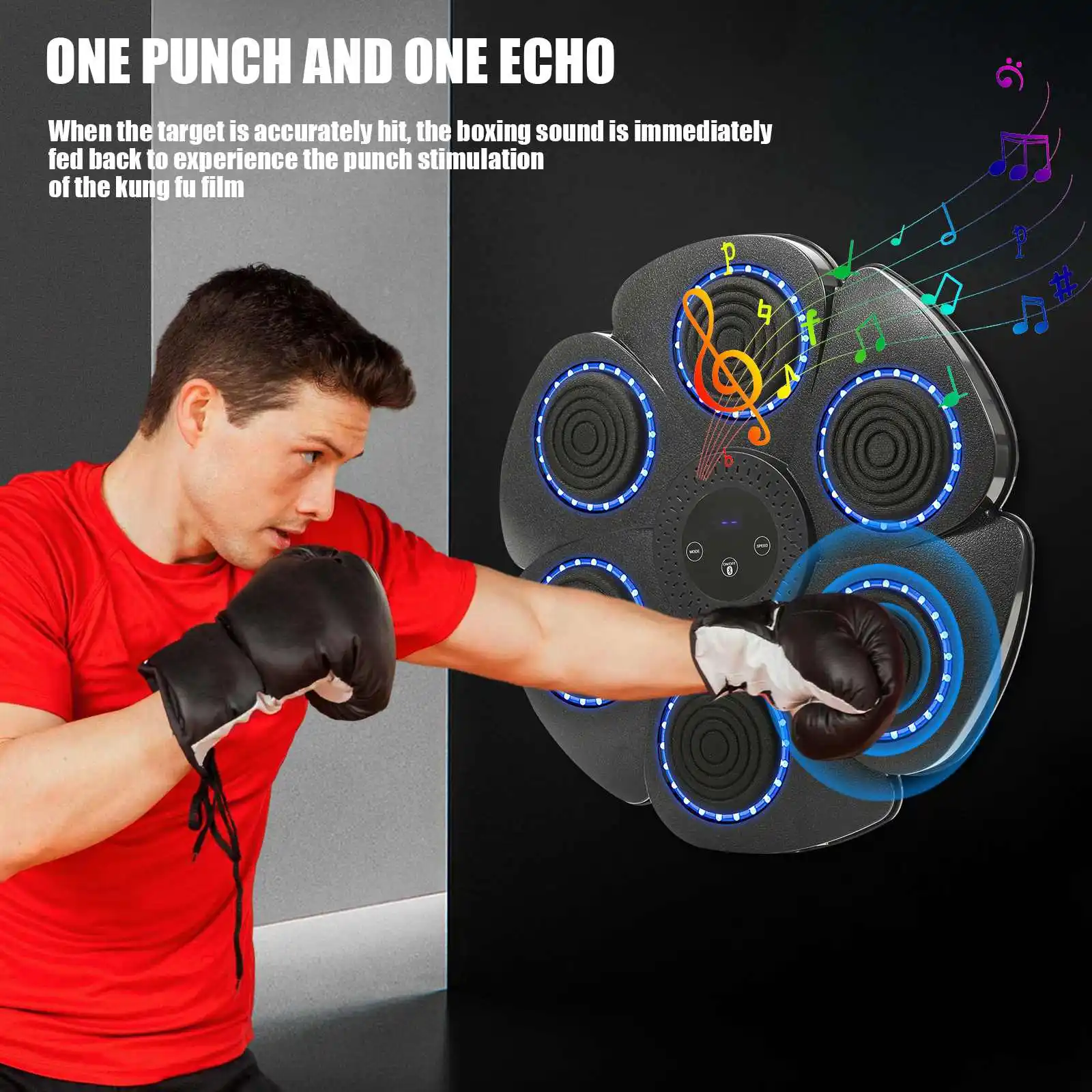 Machine de boxe musicale intelligente Bluetooth murale, cible d'entraînement électronique pour la gym à domicile, équipement de frappe avec LED et son