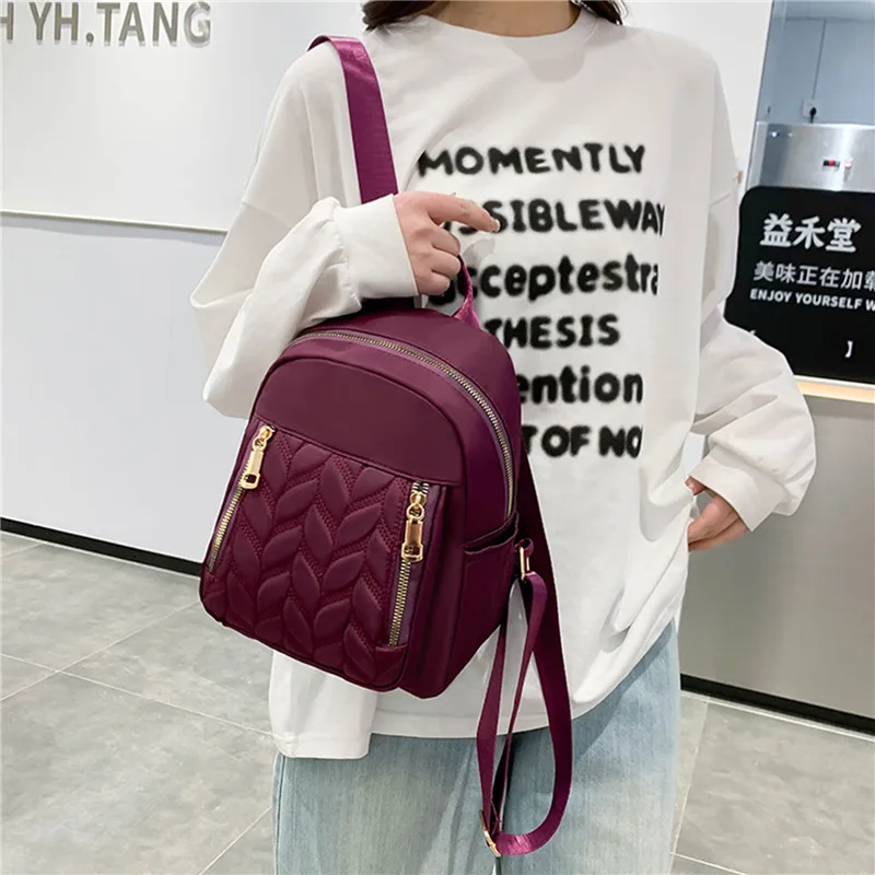 New Fashion Women Backpack Urban Simple Casual Backpack Trend Travel Solid Color Nylon Bag Waterproof Lightweight Ladies Bag